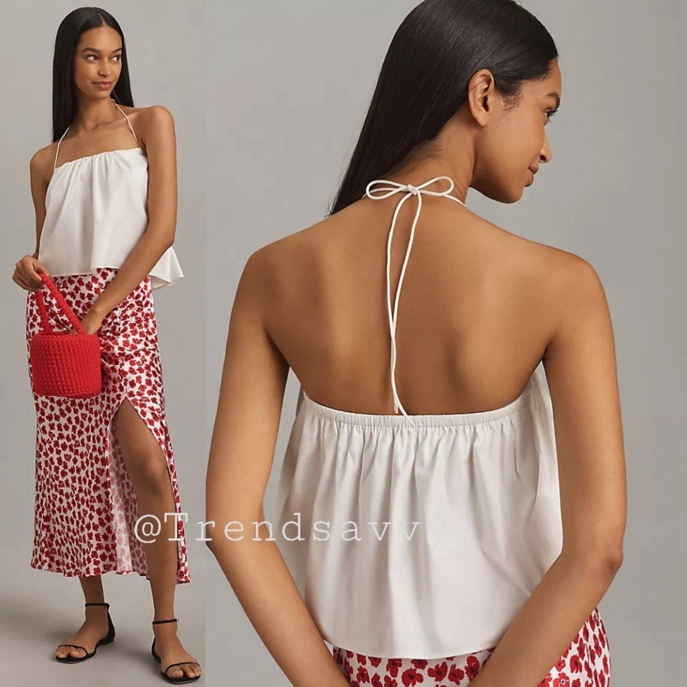 Anthropologie Reformation Addy White Organic Cotton Halter Top XL Cropped Summer